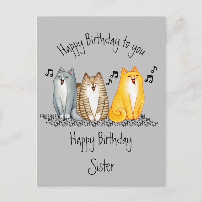 Cartão Postal Feliz Aniversário Irmã Purrfect Sempre Gatos Bonit (Frente)
