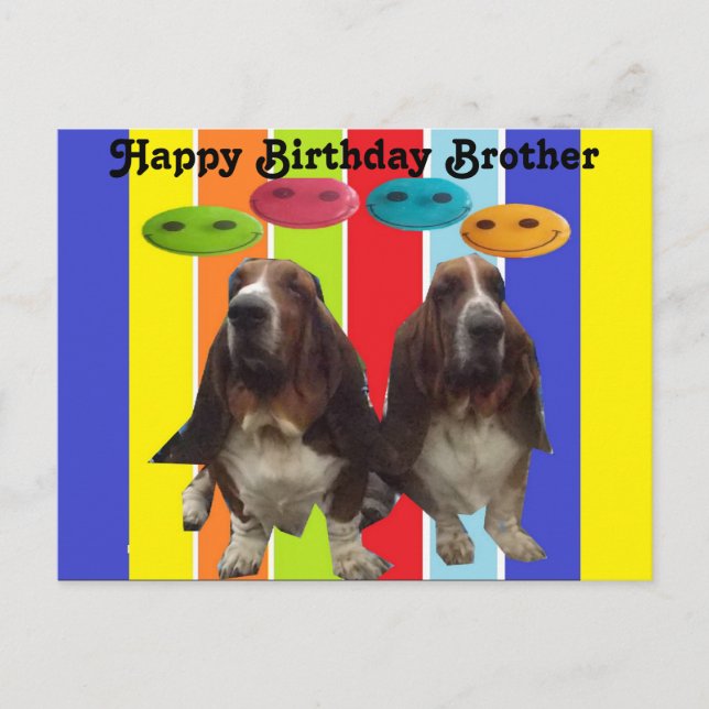 Cartão postal Feliz Aniversário Irmão Basset (Frente)