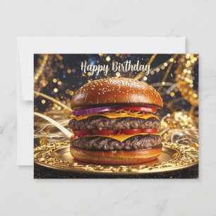 Cartão Postal Feliz Aniversário Juicy Hamburger no Prato 