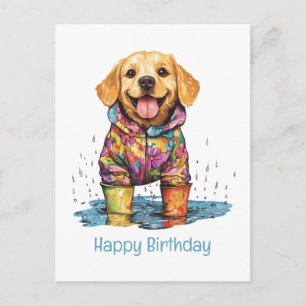 Cartão Postal Feliz Aniversário Labrador Retriever Poça de Chuva