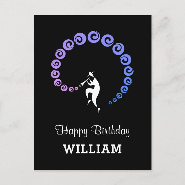 Cartão Postal Feliz Aniversário Legal Jazz Músico Blue Lilac (Frente)