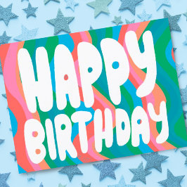 Cartão Postal FELIZ ANIVERSÁRIO Letras Bolha Groovy PERSONALIZAD