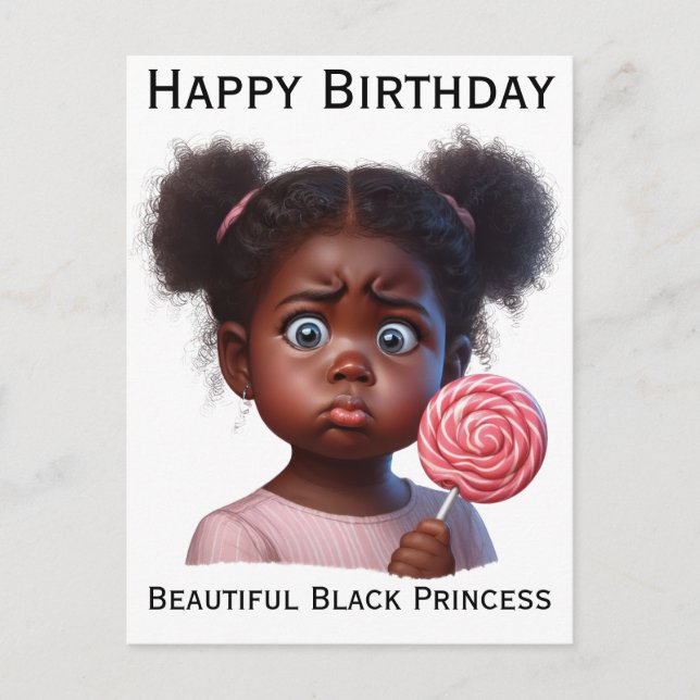 Cartão Postal Feliz aniversário, linda garota, princesa negra (Frente)