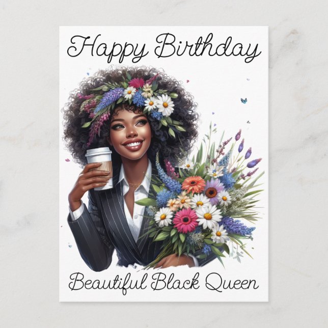 Cartão Postal Feliz aniversário Linda Rainha Negra Melanin Sista (Frente)