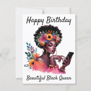 Cartão Postal Feliz Aniversário Linda Rainha Negra Melanina Irmã