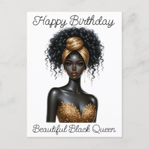 Cartão Postal Feliz aniversário, linda, rainha negra, melanina p