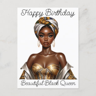 Cartão Postal Feliz aniversário, linda, rainha negra, melanina p