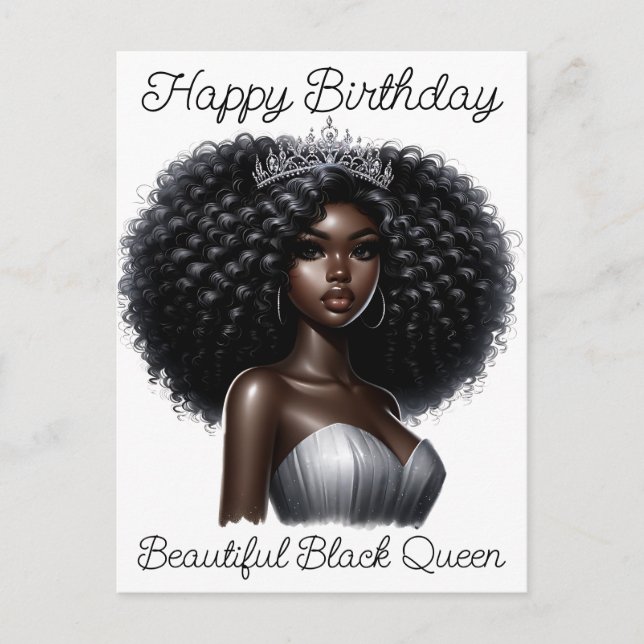 Cartão Postal Feliz aniversário linda rainha negra melanina sist (Frente)