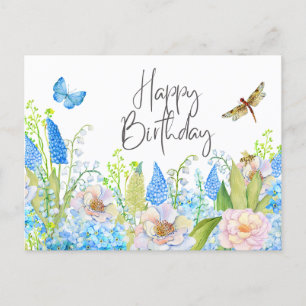 Cartão Postal Feliz Aniversário Lindas Flores Silvestres Aquarel