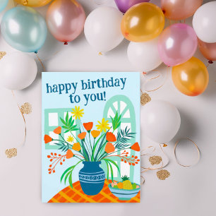 Cartão Postal FELIZ ANIVERSÁRIO Lindo Buquê Floral Cores Persona