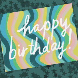 Cartão Postal FELIZ ANIVERSÁRIO Listras Coloridas, Divertidas e
