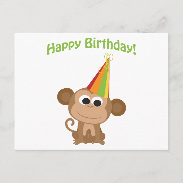 Cartão Postal Feliz Aniversário Macaco (Frente)