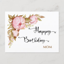 Cartão Postal Feliz Aniversário Mãe Floral Watercolor