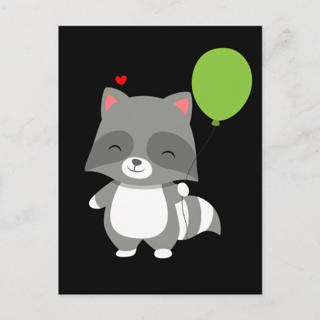 Cartão Postal Feliz Aniversário Menino Menina Balão Guaxinim Lix (Frente)