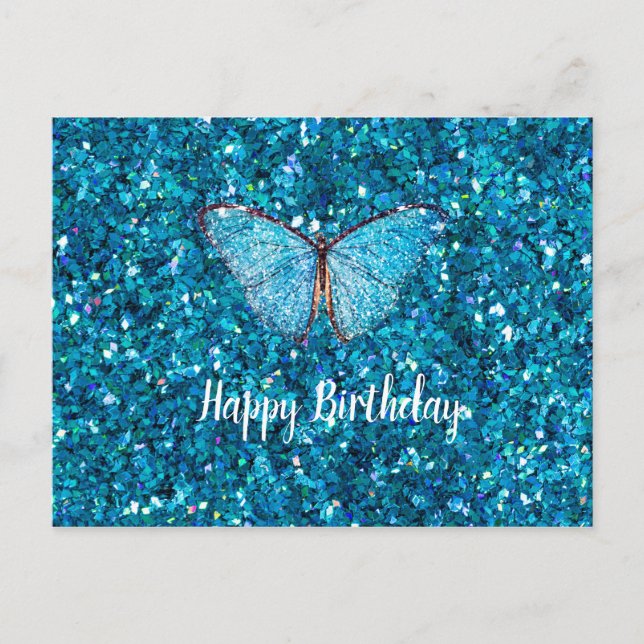 Cartão Postal Feliz Aniversário Modelo Azul Brilhante e Glamouro (Frente)