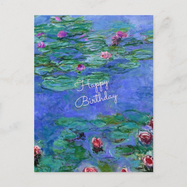 Cartão Postal Feliz Aniversário: Monet's Water Lily (Frente)