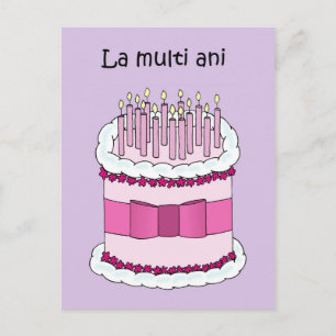 Cartão Postal Feliz aniversário no Bolo de Cartoon Romeno