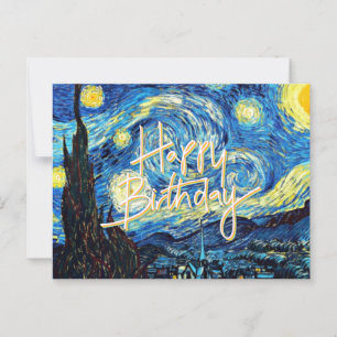 Cartão Postal Feliz Aniversário, Noite Estrelada arte fina,