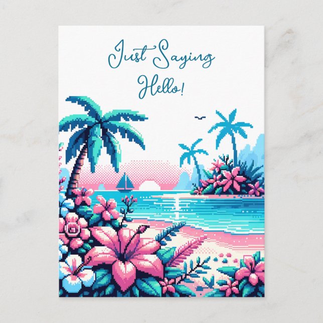 Cartão Postal Feliz Aniversário | Oceano em Pixel Art (Frente)