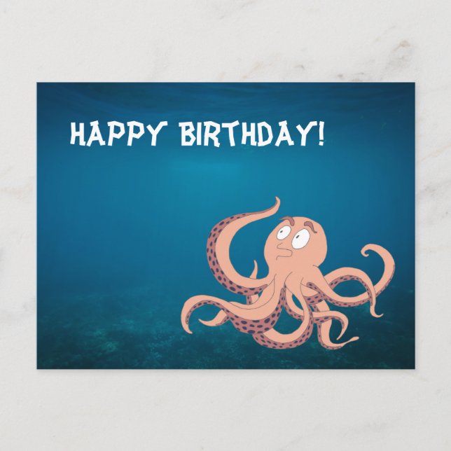 Cartão Postal Feliz Aniversário Octopus (Frente)