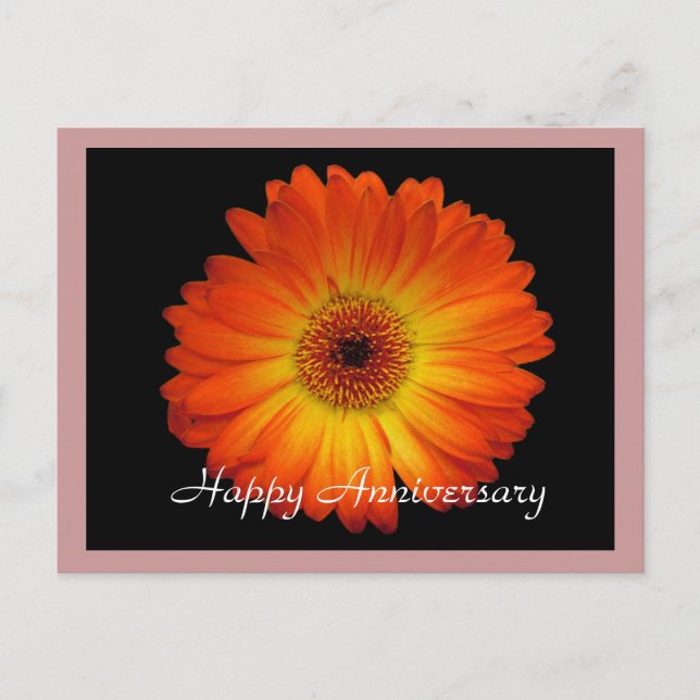 Cartão Postal Feliz aniversário, orange gerbera daisy (Frente)