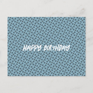 Cartão Postal Feliz Aniversário Padrão Abstrato Preto e Azul