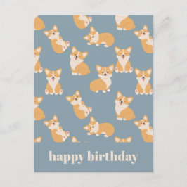 Cartão Postal Feliz Aniversário Padrão de Corgi Fofo para Amante