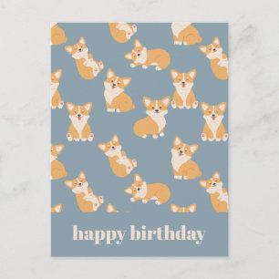 Cartão Postal Feliz Aniversário Padrão de Corgi Fofo para Amante