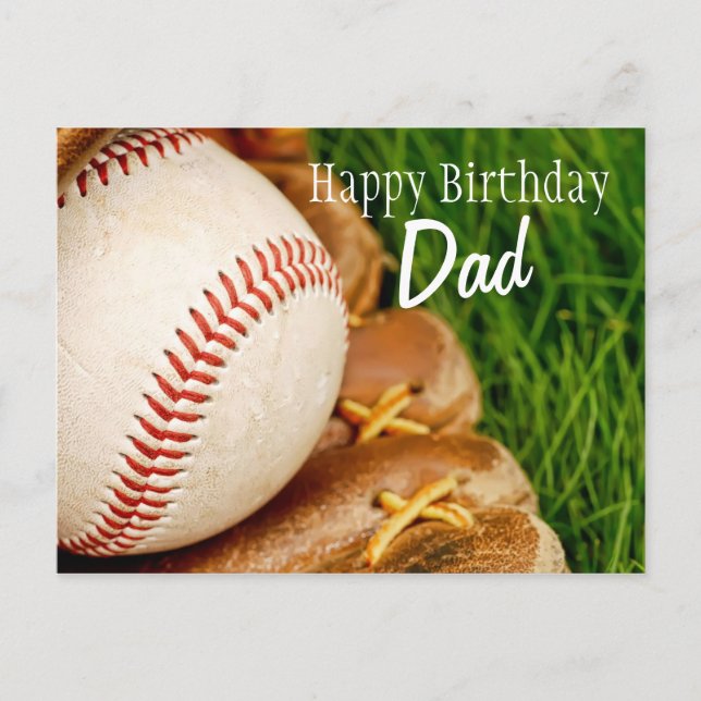 Cartão Postal Feliz Aniversário Pai Baseball com Mitt (Frente)