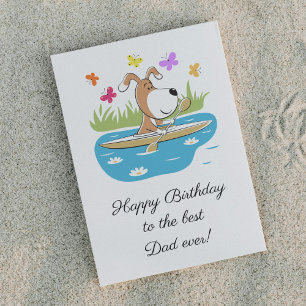Cartão Postal Feliz Aniversário Pai Cachorro Filhote Caiaque Car