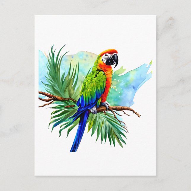 Cartão Postal Feliz aniversário | Papagaio Macaw Gerado por AI-C (Frente)