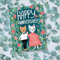Feliz Aniversário Par Perfeito Gatos Floral