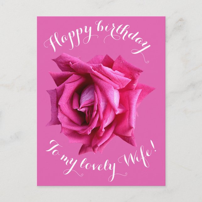Cartão Postal Feliz aniversário para a esposa, rosa cor-de-rosa  (Frente)