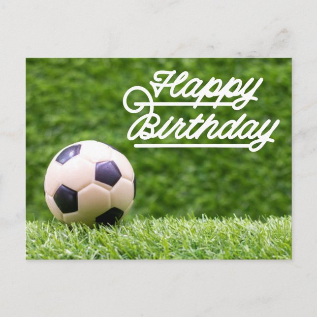 Cartão Postal Feliz Aniversário para Futebol com bola na carta v (Frente)