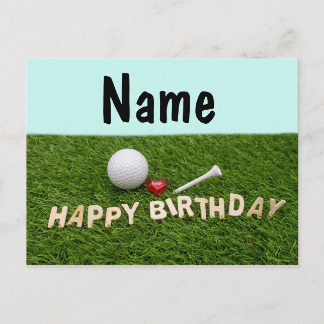 Cartão Postal Feliz aniversário para golfe com bola de golfe (Frente)