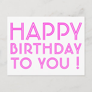 Cartão Postal "Feliz Aniversário Para Você!" Magenta e Branco