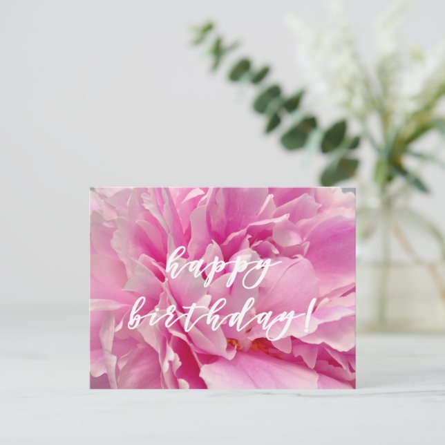 Cartão Postal Feliz Aniversário! Peônias Rosa Elegantes  (Em pé/Frente)