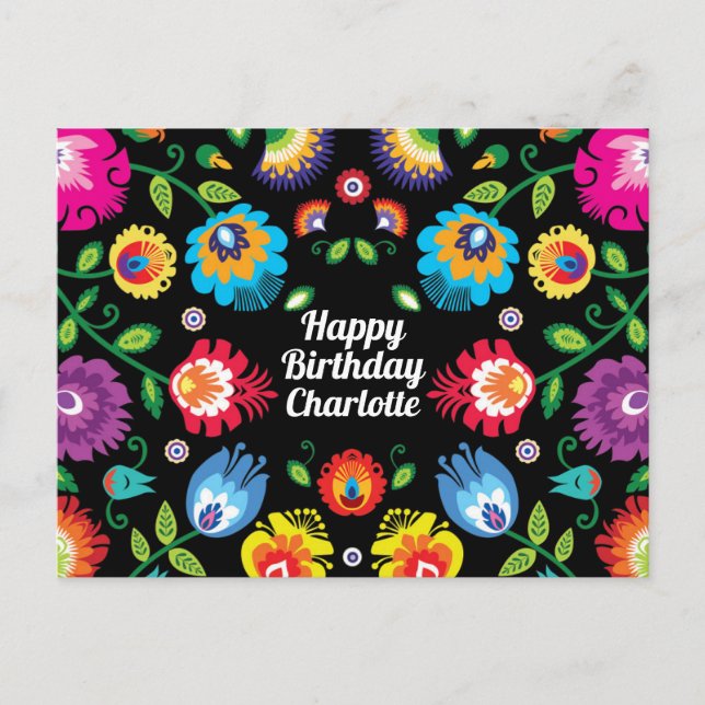 Cartão Postal 🎁 Feliz Aniversário, personalizável folclore hori (Frente)