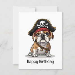 Cartão Postal Feliz Aniversário Pirata Caveira de Bulldog Inglês