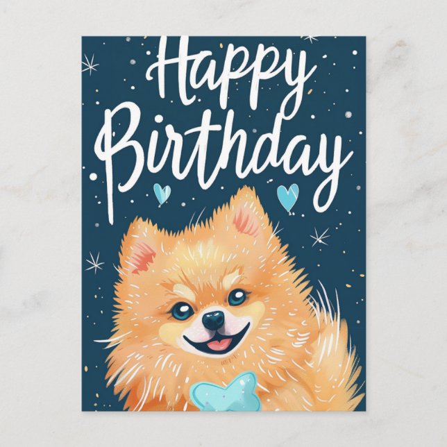 Cartão Postal Feliz aniversário Pomerânia  (Frente)