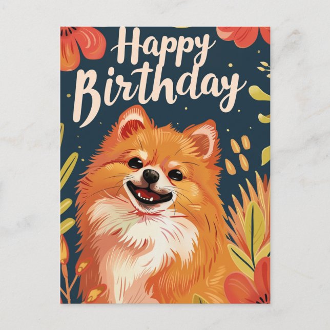 Cartão Postal Feliz aniversário Pomeranian  (Frente)
