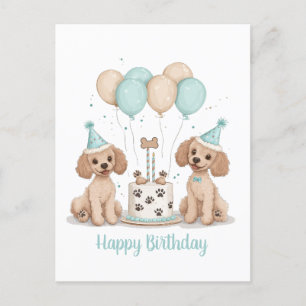 Cartão Postal Feliz Aniversário Poodles Standard