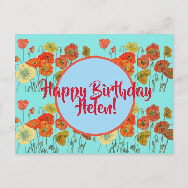 Cartão Postal Feliz Aniversário Poppy floral damas Nome Cartão-p (Frente)