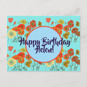 Cartão Postal Feliz Aniversário Poppy floral damas Nome Cartão-p