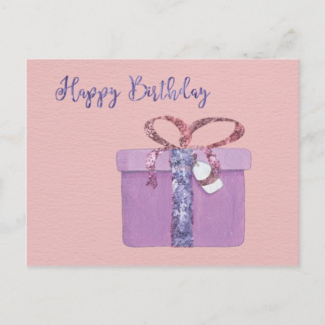 Cartão Postal Feliz aniversário presente a rosa (Frente)