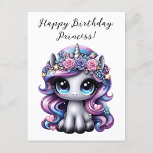 Cartão Postal Feliz Aniversário, Princesa! pônei unicórnio brilh