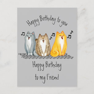 Cartão Postal Feliz Aniversário Puro Amigo Ever Gatos Bonitos