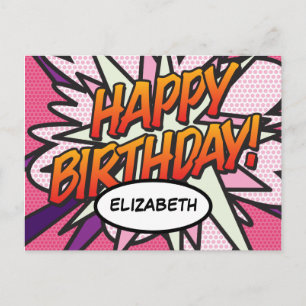 Cartão Postal FELIZ ANIVERSÁRIO Quadrinhos Pop Art Rosa