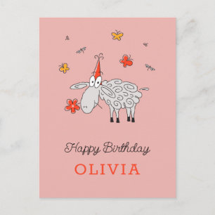 Cartão Postal Feliz Aniversário Que Bela Caricatura De Ovelha