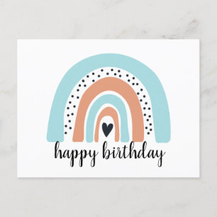 Cartão Postal Feliz aniversário Rainbow Blue Peach
